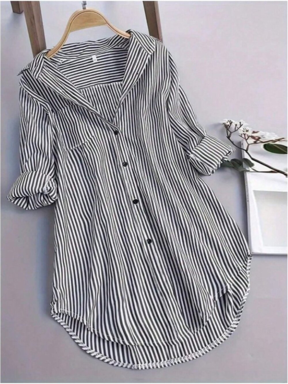SHEIN bundle cuffed batwing sleeve t shirt dress / striped button front dress L